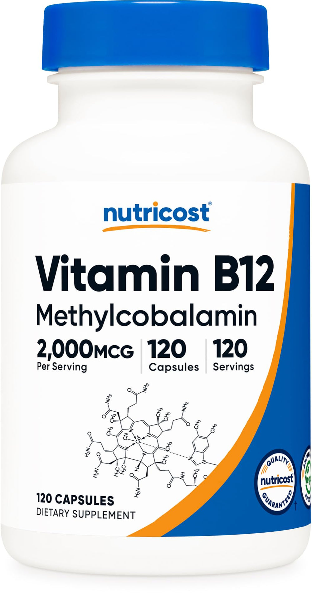 Nutricost botella frontal mostrando 120 cápsulas y beneficio claridad de dosis