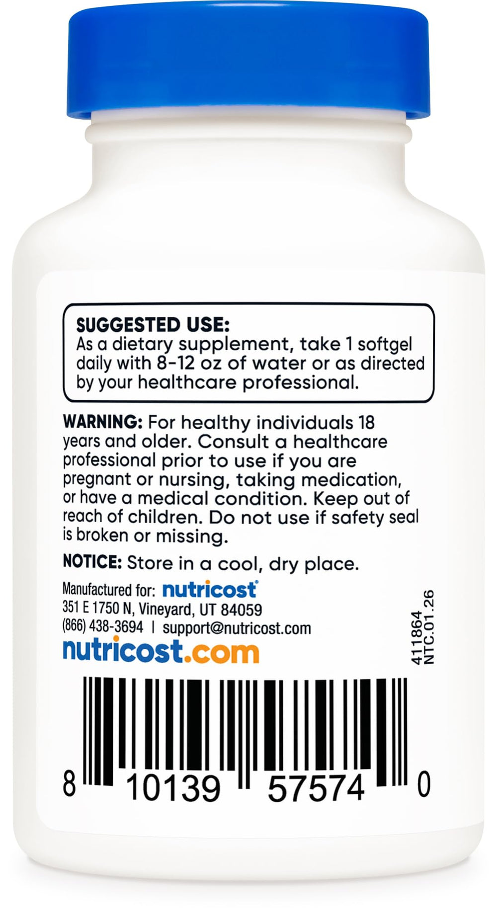 Nutricost etiqueta con datos de calidad y ausencia de OGM visible