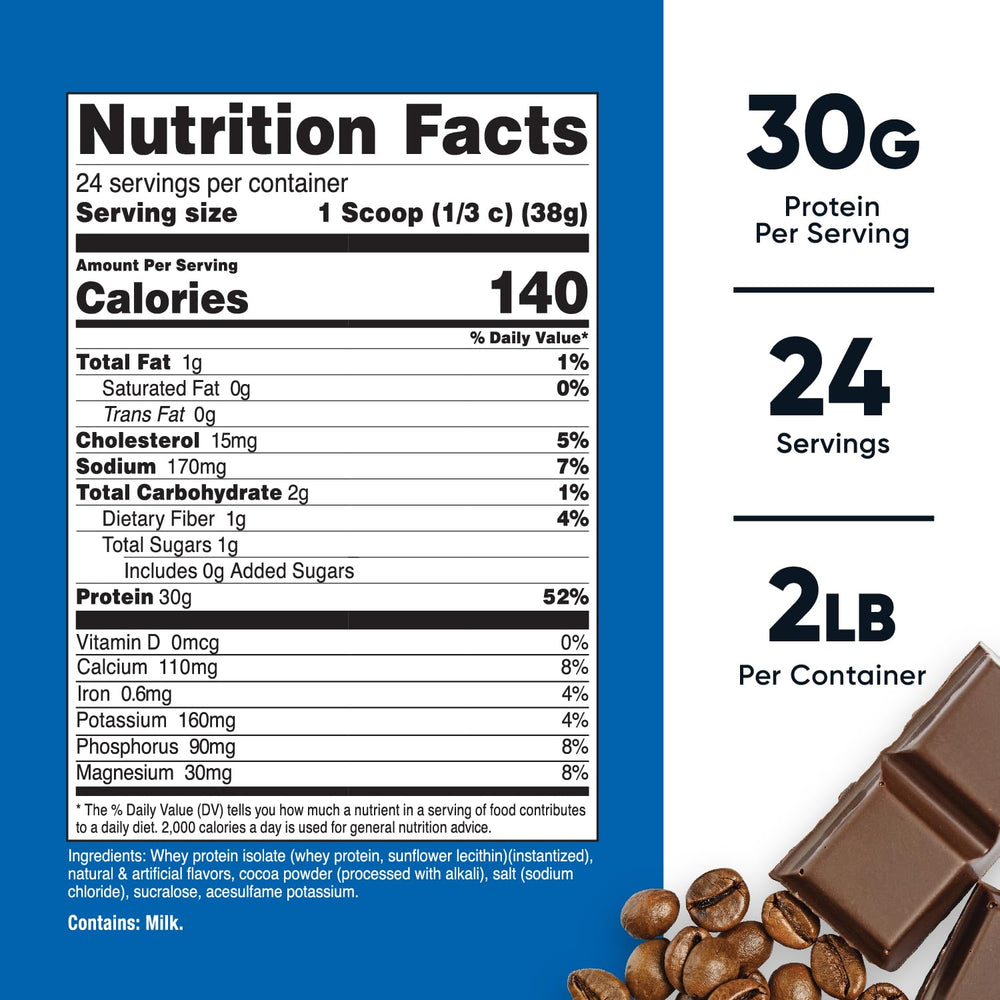 Nutricost mocha, cucharada incluida, porciones consistentes de proteína.