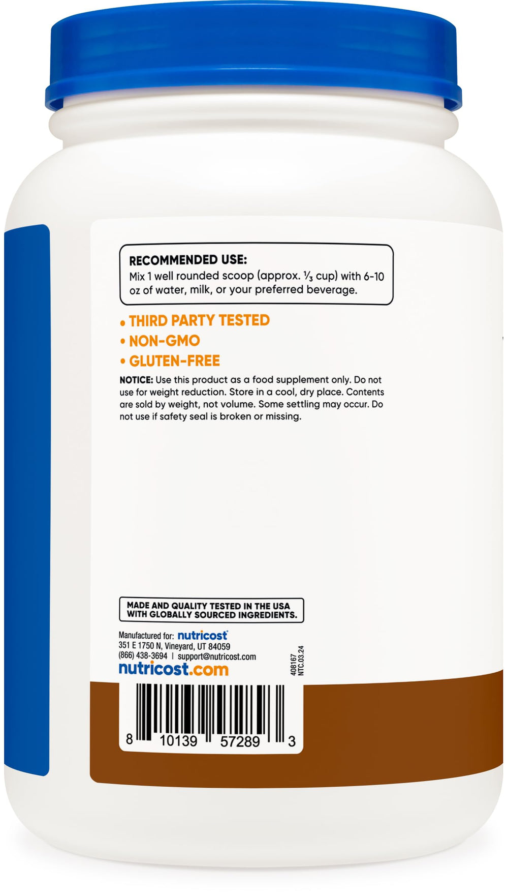 Nutricost mocha en vaso, textura cremosa para recargar después del entrenamiento.