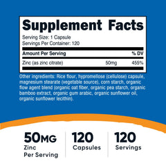 Detalle lateral de la etiqueta de Nutricost Zinc Chelate con información de ingredientes y beneficios