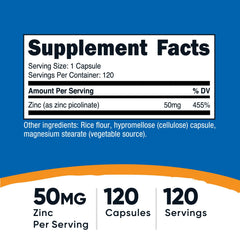 Nutricost etiqueta detallada con información de 50 mg por cápsula