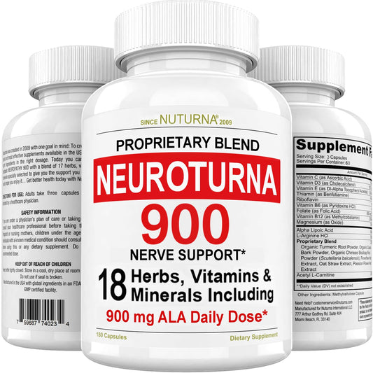 Nuturna Neuroturna frontal del envase mostrando ingredientes clave y dosis