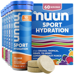 Nuun tubo frente empaque mostrando sellado y sabores para hidratación rápida
