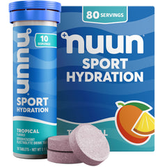 Nuun tubo frontal Tropical mostrando diseño y portabilidad beneficioso
