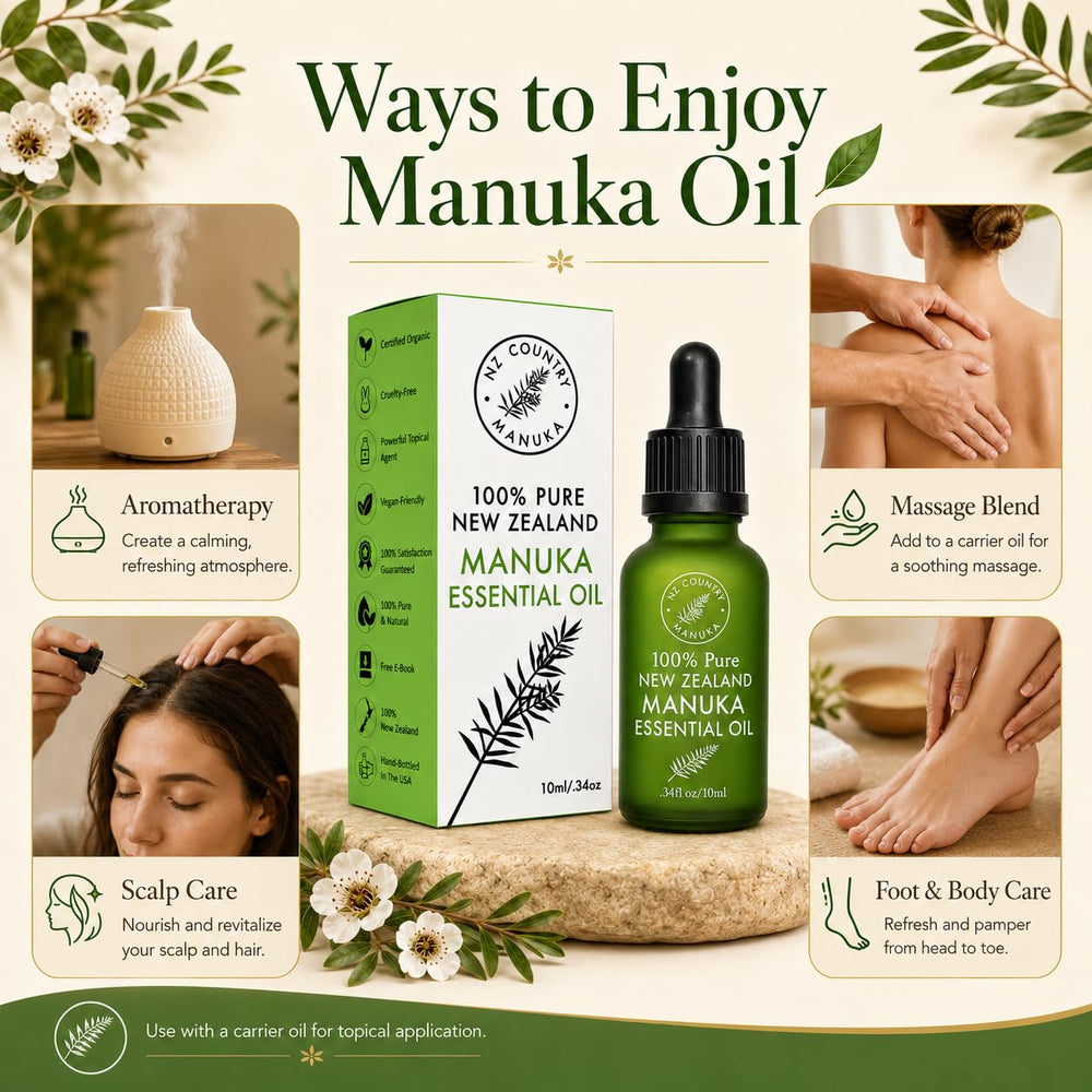 Aplicación de NZ Country Manuka en uñas mostrando tratamiento tópico seguro