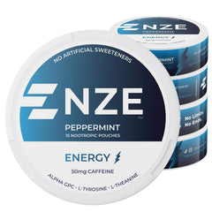 NZE lata frontal de pouches menta, práctico para energía inmediata