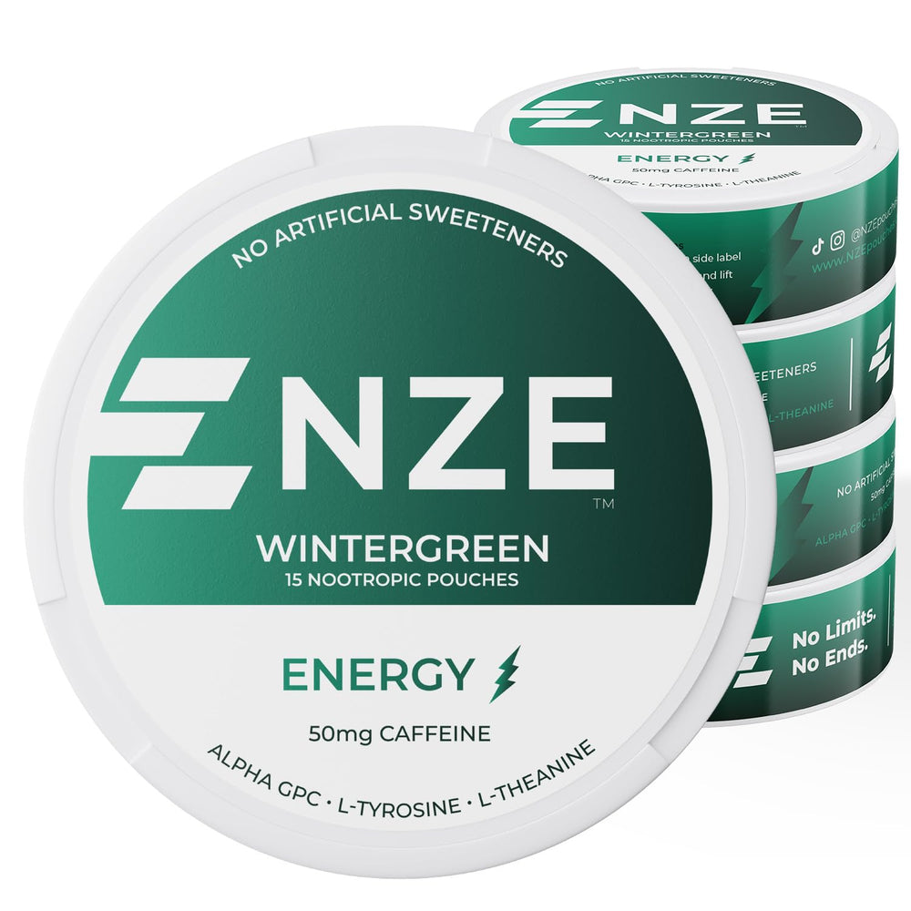 NZE lata frontal Wintergreen mostrando diseño y cantidad por lata