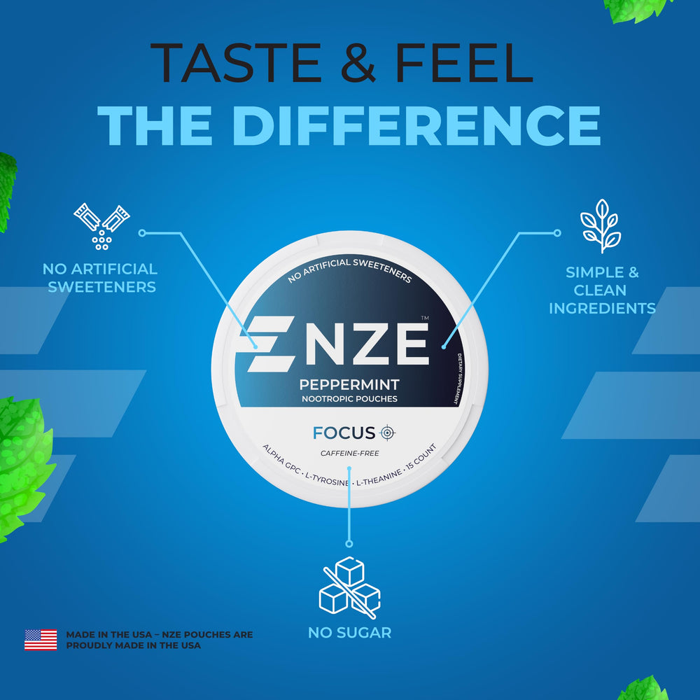 NZE menta fresca junto a pouches, sabor a peppermint refrescante