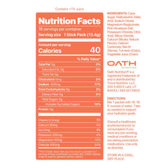 Oath Nutrition primer plano del polvo para apreciar mezcla fina y disolución rápida