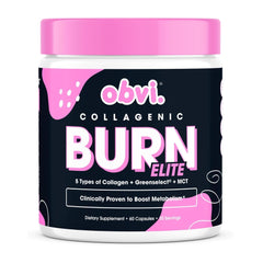 Obvi Burn Elite vista frontal del envase mostrando etiqueta y 60 cápsulas, ideal para controlar metabolismo