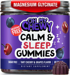 OH MY CHEWY botella frontal mostrando 60 gomitas y beneficio relajación