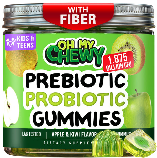 OH MY CHEWY gomitas probióticas para niños con centro kiwi, sabor manzana, apoyo digestivo