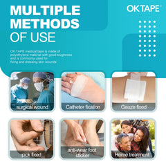 OK TAPE rollo parcialmente desplegado mostrando facilidad de desgarre