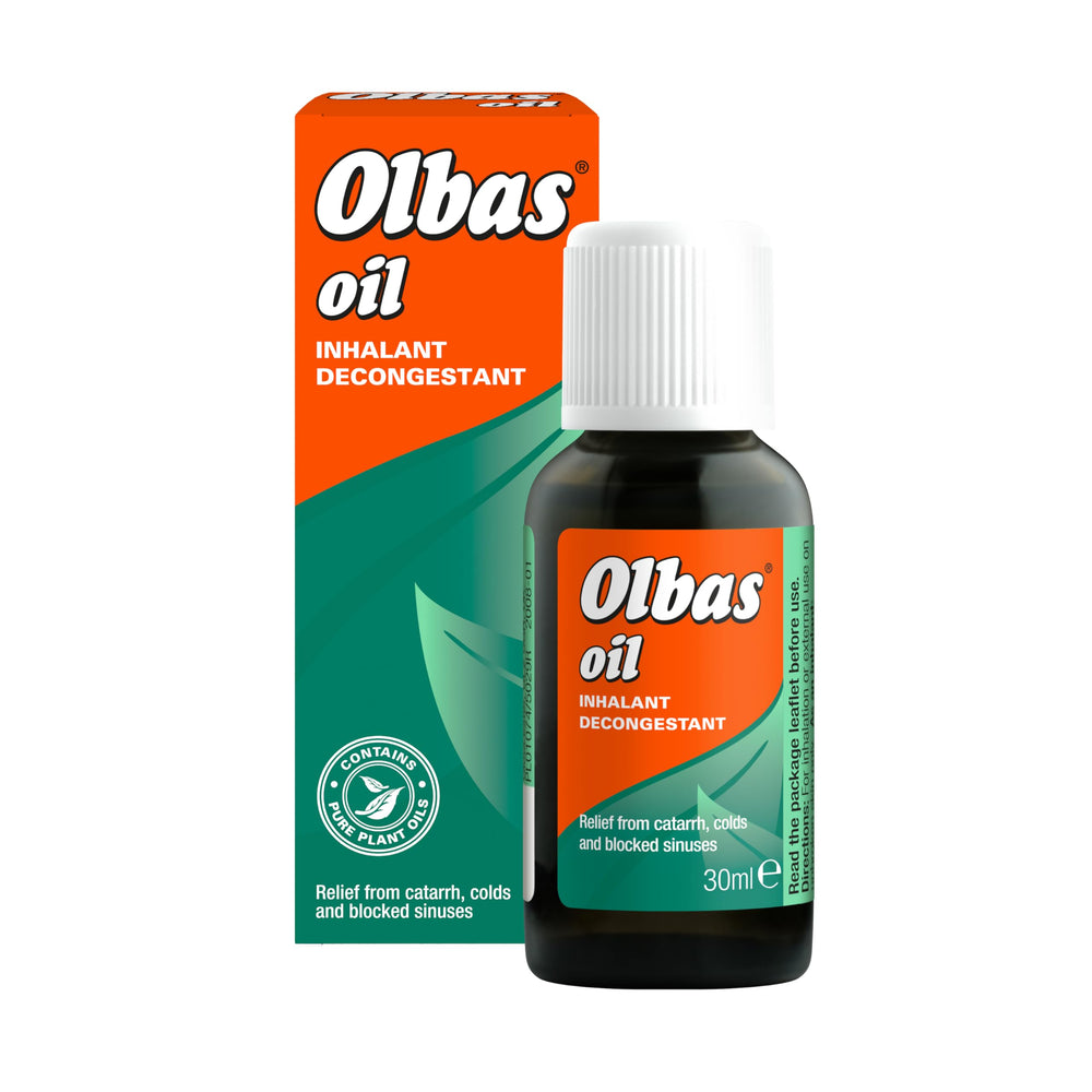 Olbas botella frontal 30 ml mostrando etiqueta clara y beneficios