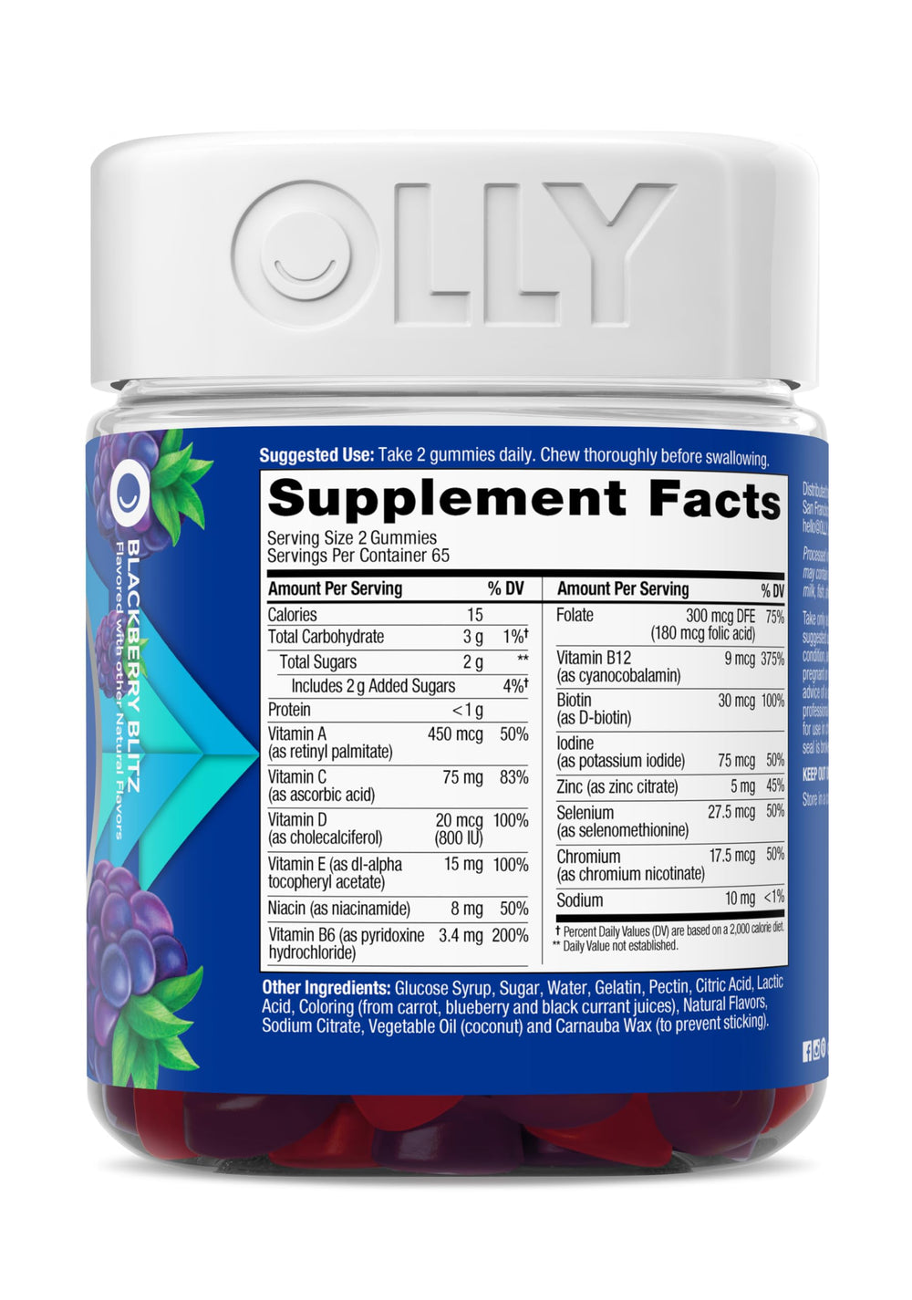 OLLY gomita junto a una moneda para comparar tamaño y porción