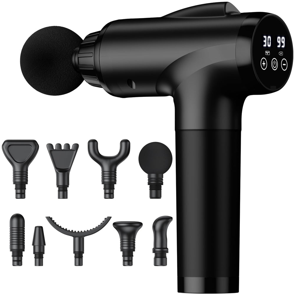 OLsky pistola de masaje frontal mostrando diseño ergonómico y agarre cómodo