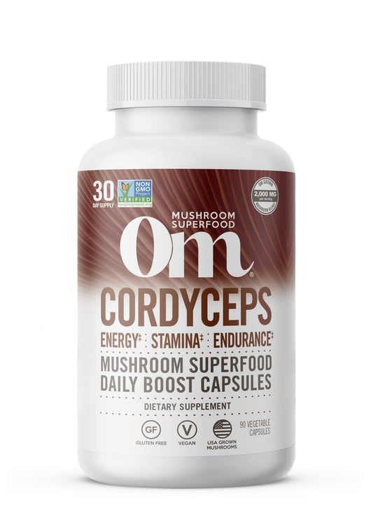 OM MUSHROOM envase frontal mostrando marca y beneficios