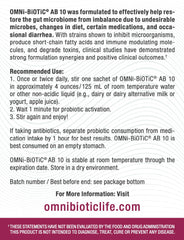 OMNi BiOTiC AB 10 etiqueta con ingredientes, información clara para decisiones informadas