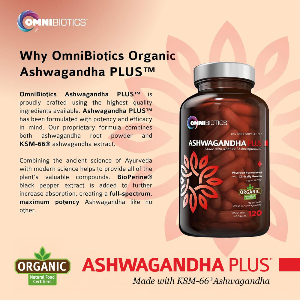 OmniBiotics etiqueta con ingredientes y extracto KSM-66 para confianza