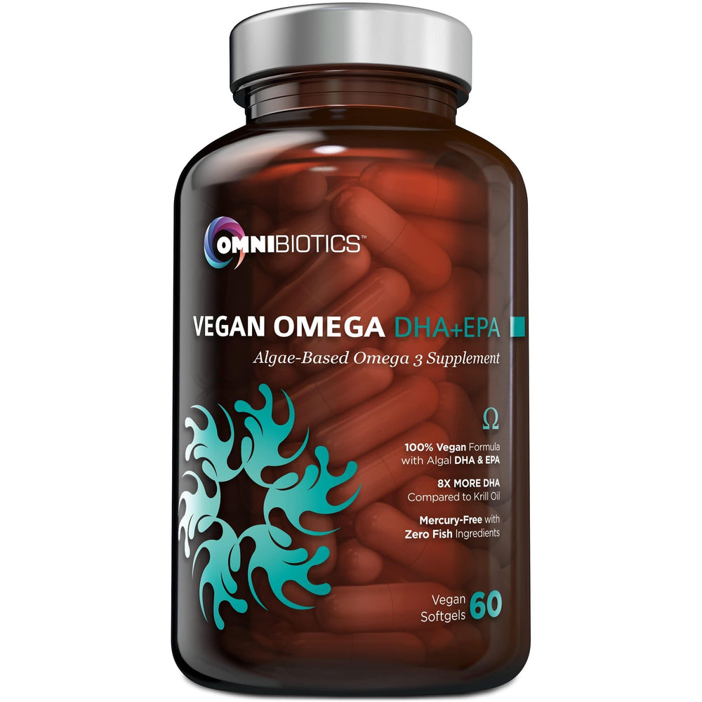 OmniBiotics envase frente mostrando cápsulas veganas y beneficios