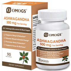 OMOGS Ashwagandha cápsulas veganas para energía sostenida y apoyo mental.