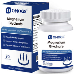 OMOGS botella de magnesio glicinato de alta absorción para sueño.