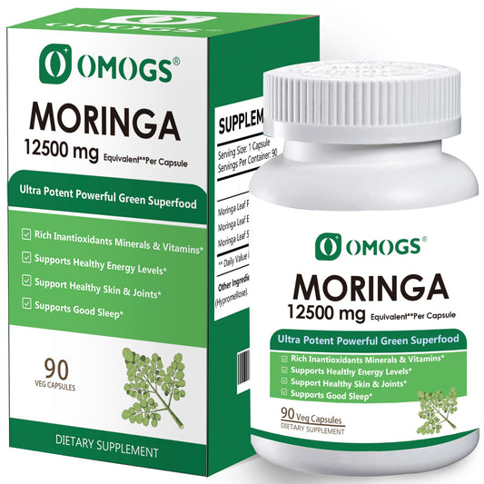 OMOGS Moringa: cápsulas de polvo de hoja moringa para energía diaria