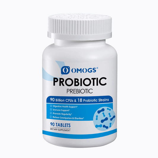 OMOGS Probiotics, botella de cápsulas para digestión diaria
