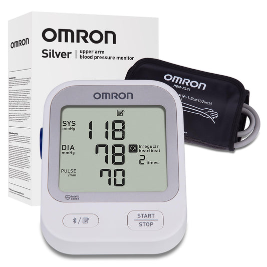 OMRON Silver frontal mostrando pantalla clara y lectura precisa