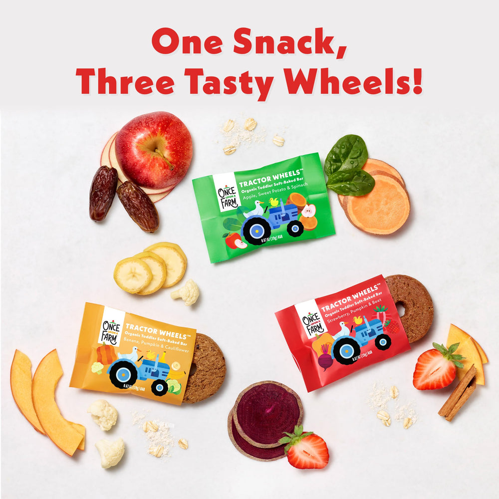 Once Upon a Farm ingredientes en primer plano, avena integral y claridad