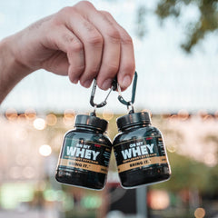 OnMyWhey keychain protein funnel stays ready for workouts