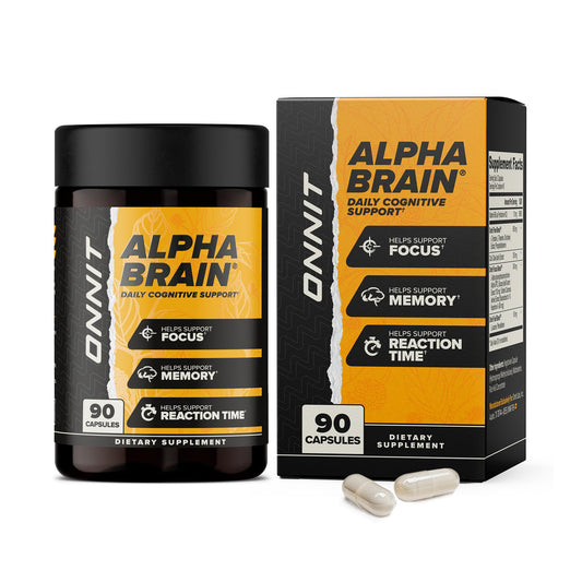 ONNIT Alpha Brain frasco frontal mostrando diseño y presentación, confianza y calidad