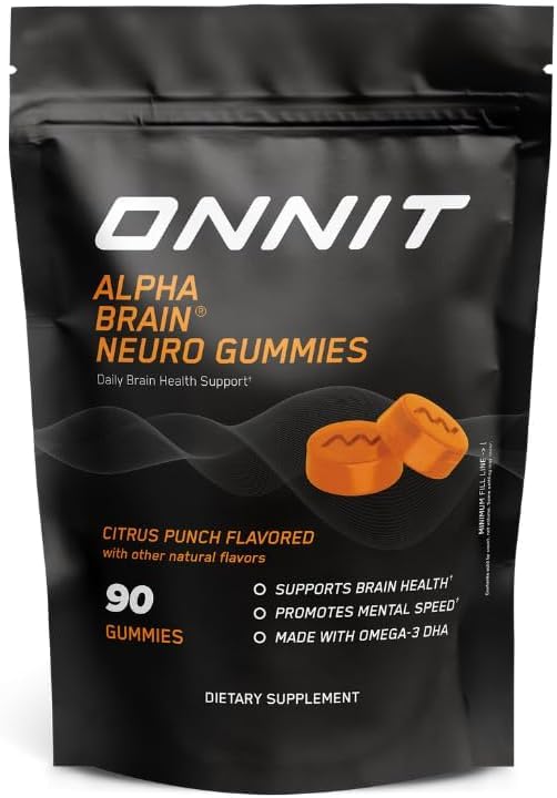 ONNIT Alpha Brain Gummies envase cítrico para enfoque sostenido