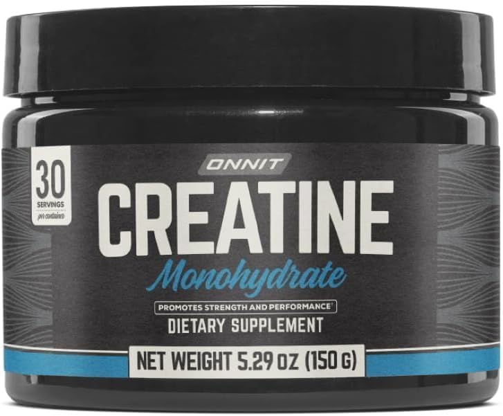 ONNIT Creatine Monohydrate powder jar shows premium packaging for muscle support