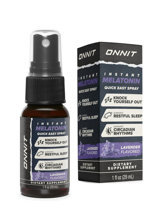 ONNIT Melatonin Spray lavender bottle supports a calm bedtime routine with lavender aroma.