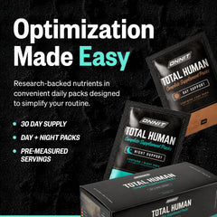 ONNIT Total Human primer plano de tabletas y cápsulas, detalle de formulación y calidad
