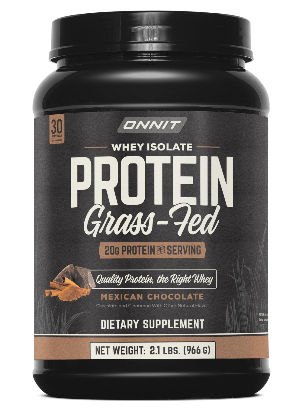 ONNIT tarro frontal del producto mostrando etiqueta y beneficio de proteína pura