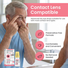 Optase usuaria con lentes usando gotas para comodidad sin nublar