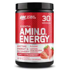 Optimum Nutrition frasco frontal mostrando etiqueta y beneficio energía