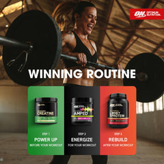 Optimum Nutrition Amped detalle de etiqueta con información nutricional visible y clara
