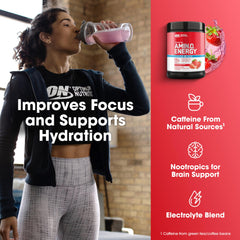 Optimum Nutrition envase junto a objetos para comparar tamaño práctico