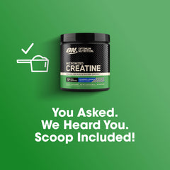 Atleta en gimnasio tomando Optimum Nutrition Creatine entre series para rendimiento