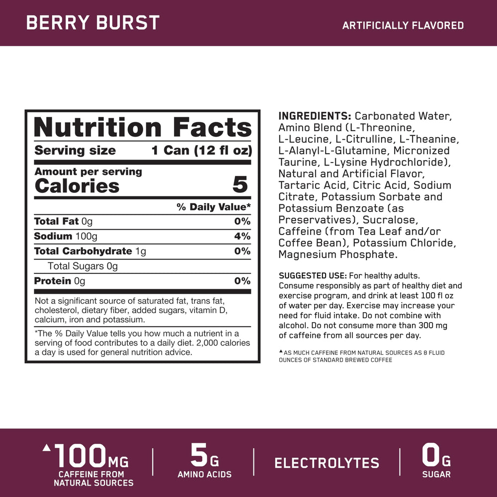 Optimum Nutrition detalle de etiqueta con ingredientes clave y beneficios