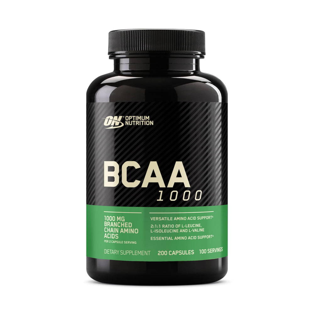 Optimum Nutrition frasco frontal mostrando 200 cápsulas y marca reconocida