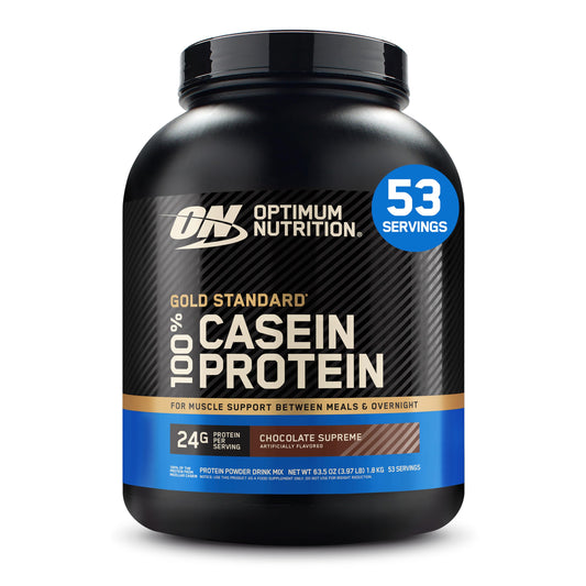 Optimum Nutrition envase frontal mostrando la marca y beneficio de proteína sostenida