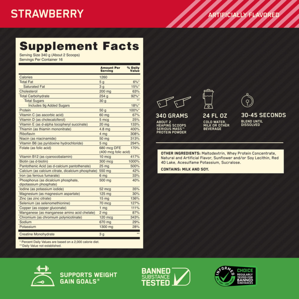 Optimum Nutrition batidora mezclando Serious Mass para batido cremoso