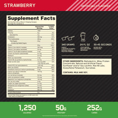 Optimum Nutrition frasco junto a una regla para comparar tamaño y peso