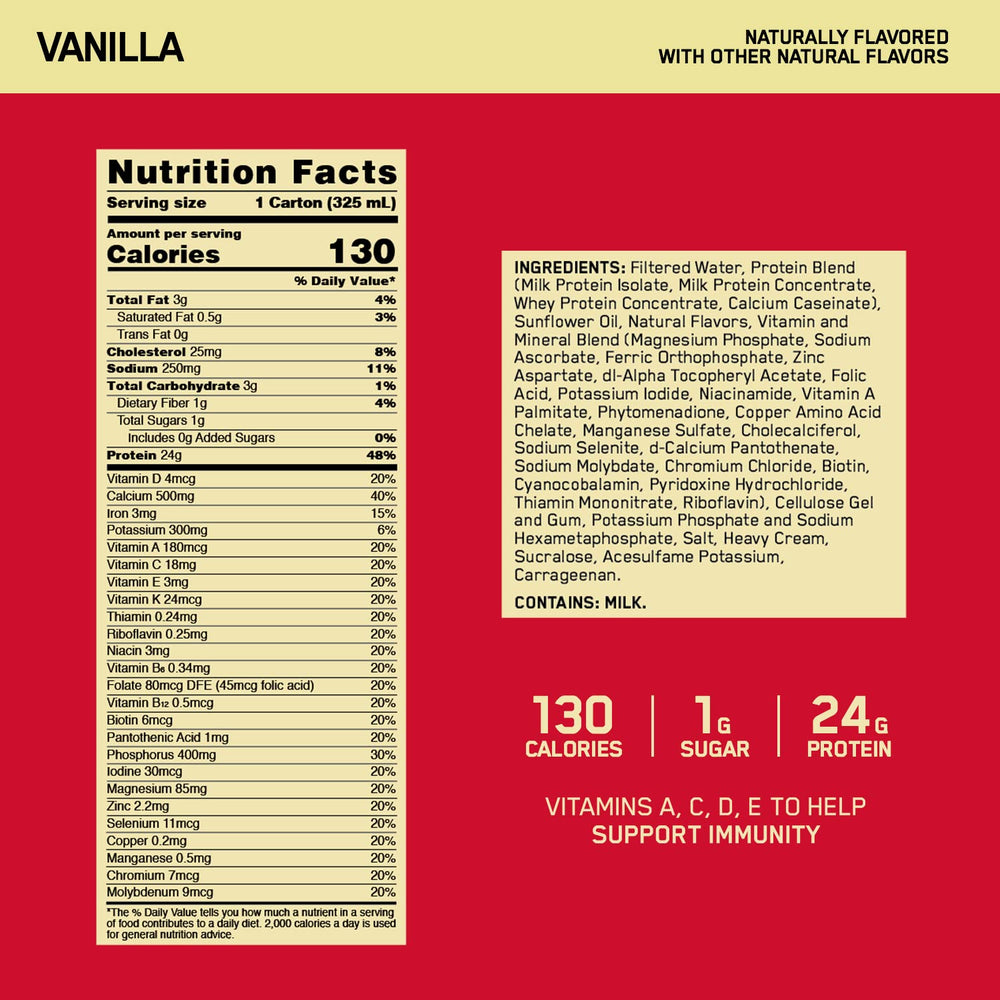 Optimum Nutrition textura del batido vainilla en vaso que resalta cremosidad y sabor