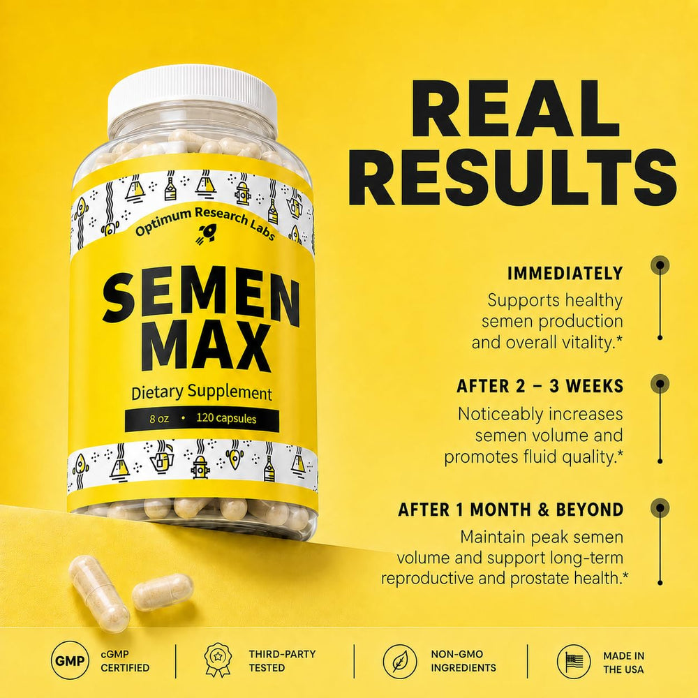 Optimum Research Labs Semen Max envase abierto con cápsulas listas para tomar